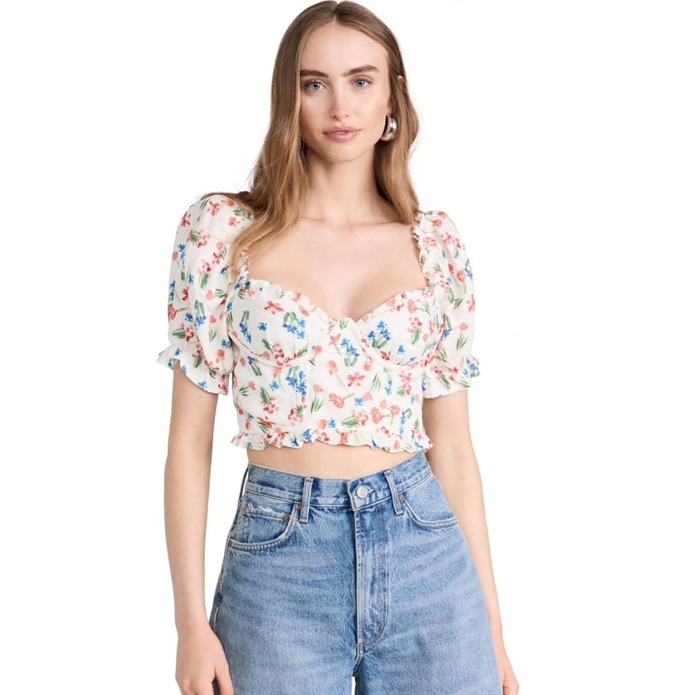 NWT ASTR 'Feronia' Floral Eyelet Puff Sleeve Top, Size Small